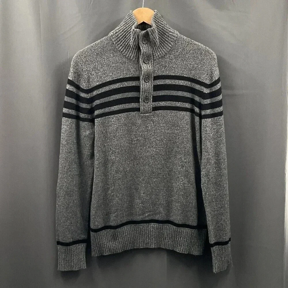 Banana Republic‎ Sweater Men M Merino Wool Italian Striped High Neck Pullover